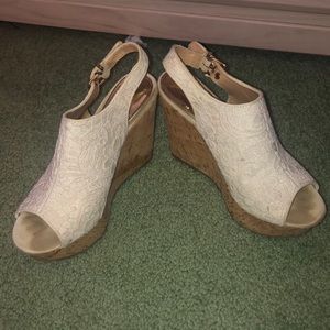 Cream lace wedges